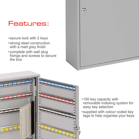 Sterling KC150H Single Door Key Cabinet with 150 Hooks, Grey
