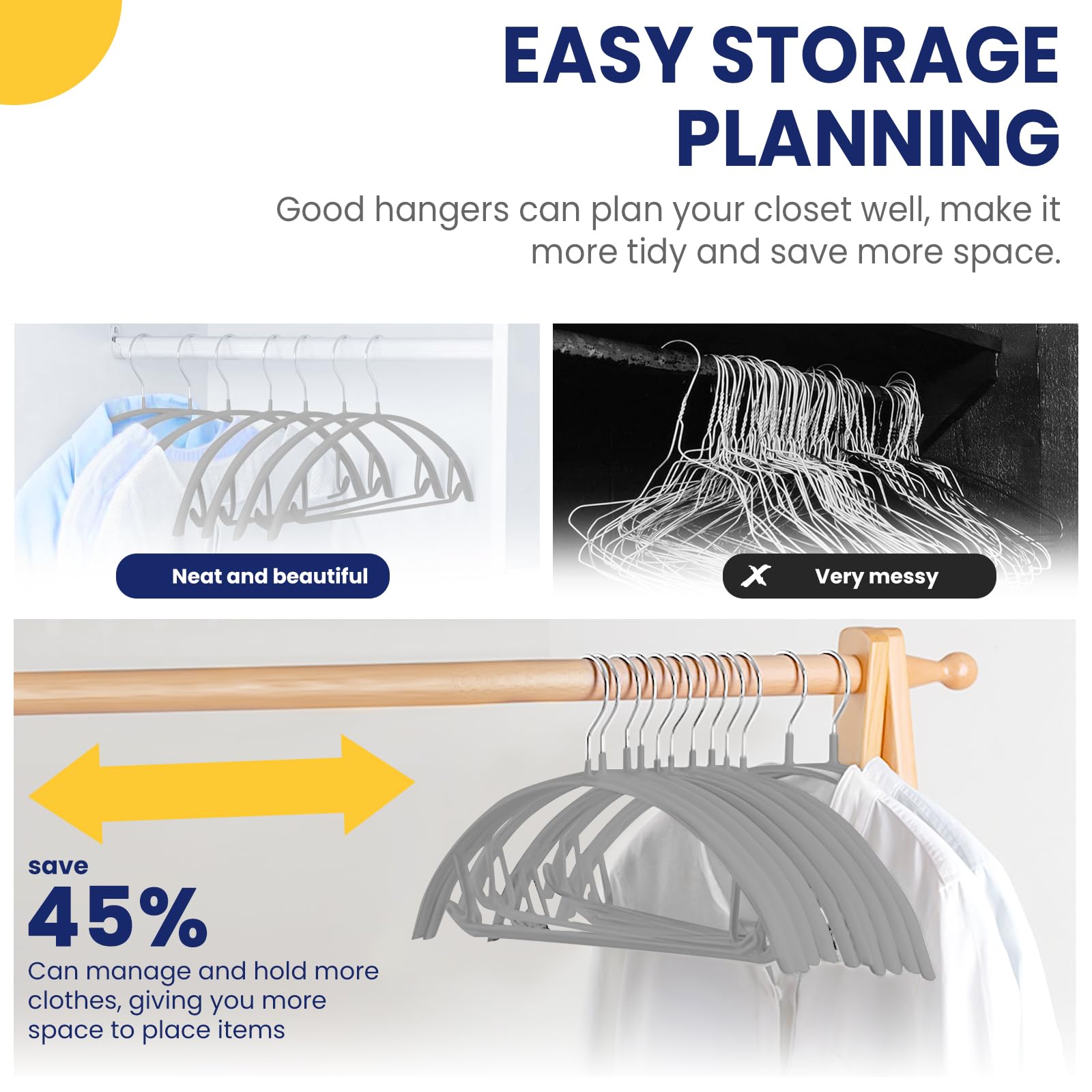 Jiang&Rong 30 Pack Rubber-Coated Non-Slip Metal Hangers (Grey)