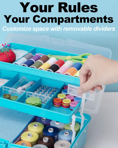 12in Three-Layer Multipurpose Storage Box Organizer Folding Tool Box/Art & Crafts Case/Sewing Supplies Organizer/Medicine Box/Family First Aid Box