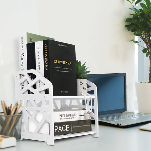 DoToGo Desk Shelf Organizer, Deskop Bookshelf for Small Space Adjustable Expendable for Office, Home, Kitchen (white-small square)