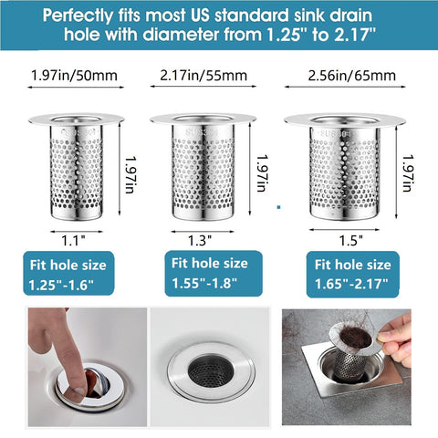 CNSZNAT 3-Pack Hair Catcher Shower Drain Strainer, Floor Drain Strainer, Stainless Steel Sink Strainer for Bathroom Washbasin Bathtub Drain