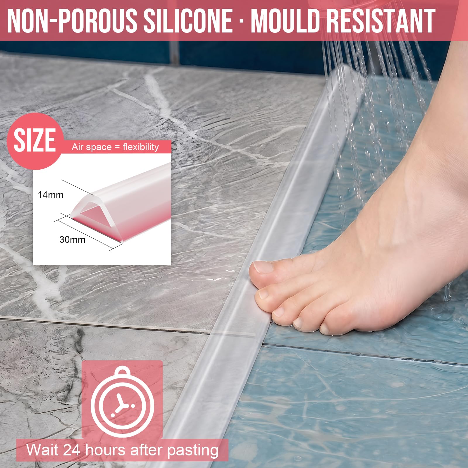 Nayotaa Wet Room Floor Barrier Flexible Water Barrier 100cm (Transparent) - Leakproof Shower and Sink Seal