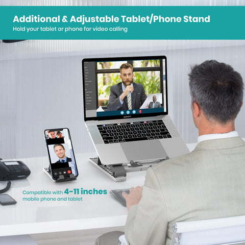 Klearlook Portable 2 in 1 Laptop Stand with Phone Stand - Adjustable Laptop Stand and Phone Stand for Desk,Ventilated Foldable Laptop Holder