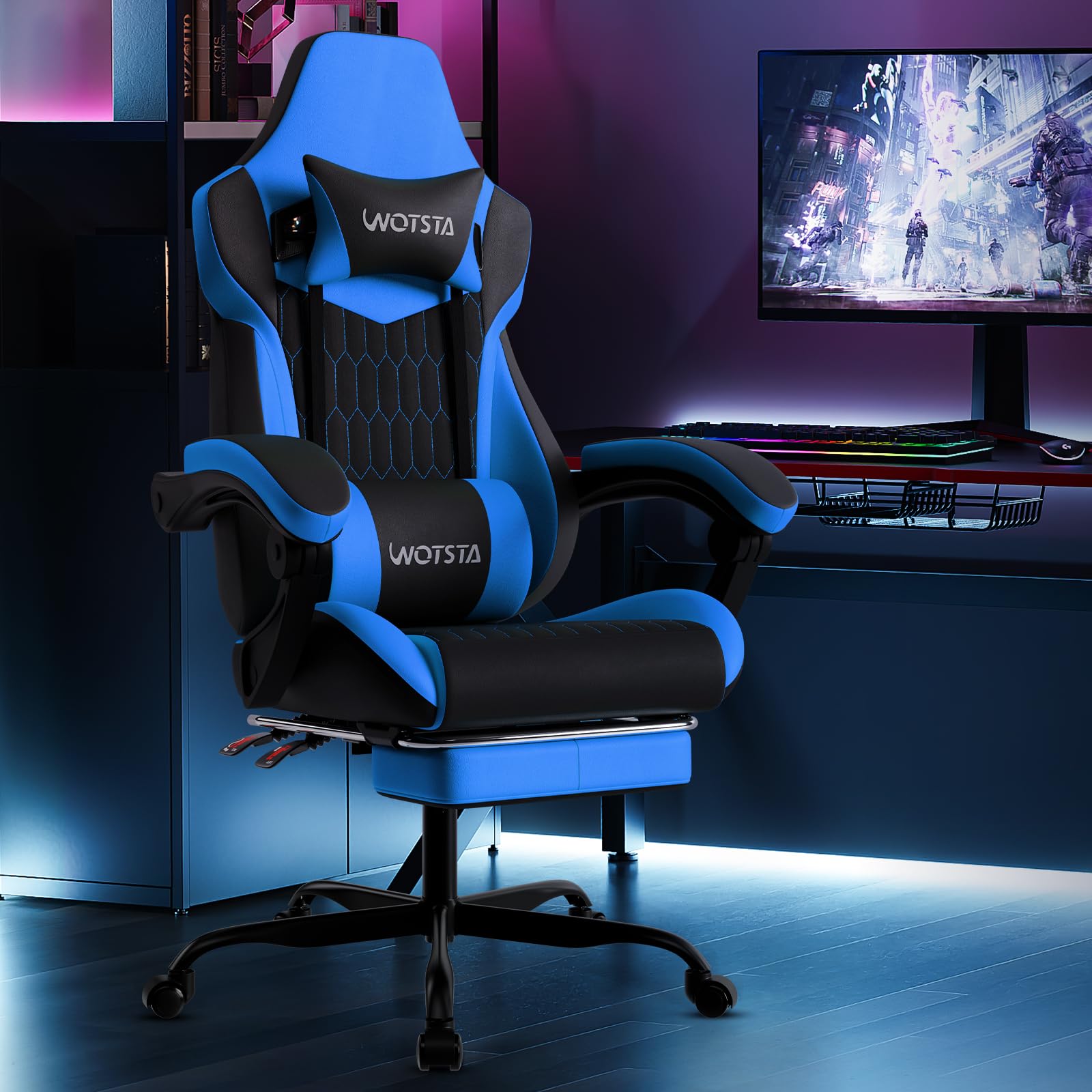 WOTSTA Gaming Chair, Ergonomic Gaming Chair with Footrest and Lumbar Support, Computer Chairs