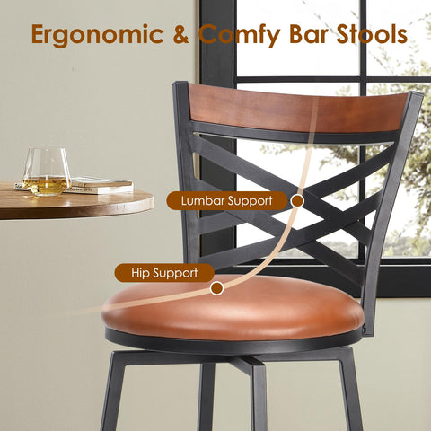 Farini Swivel Bar Stools Set of 2, Country Style Chairs with Back and Footrest for Kitchen Island, Pub, Restaurant