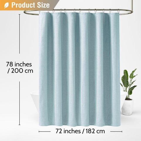 BTTN Long Linen Look Shower Curtain, Waterproof, 182x200cm, Fog Blue
