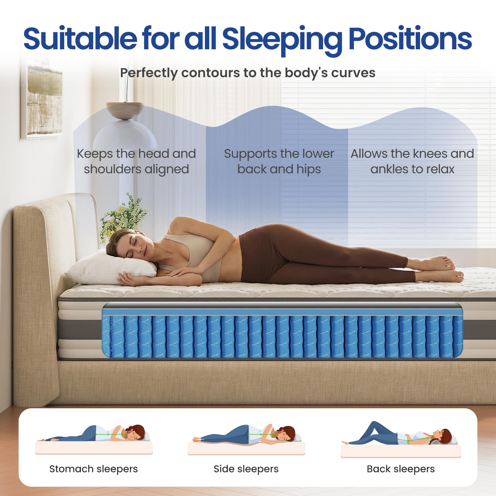 BedStory King Mattrress 4FT6, 10.3 Inch Pocket Sprung Hybrid Mattress for Pressure Relief & Back Pain Relief – Medium Firm 150x200x26 cm