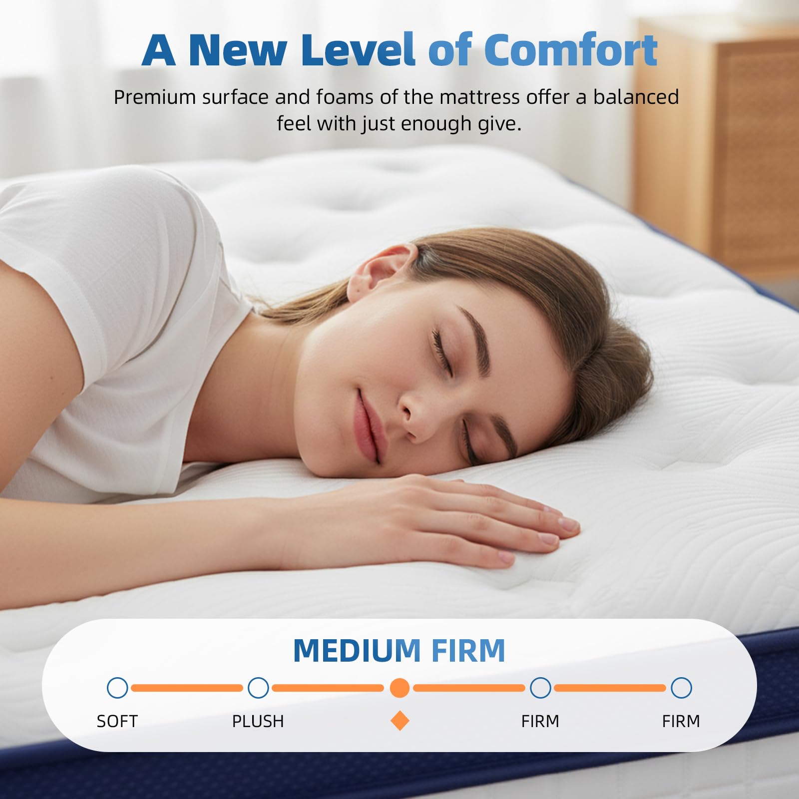 Lavfine Double Mattresses - 4FT6, 10 Inch Memory Foam with Pocket Spring Hybrid, Medium Support, Motion Isolation, Breathable Soft Fabric
