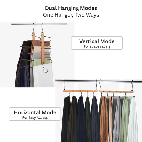 Elvora 5-Tier Beechwood Trouser Hangers – Space Saving Multi-Layer Pants Hanger for Trousers, Jeans, Skirts & Scarves