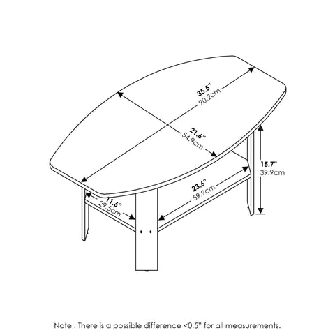 Furinno SIMPLE DESIGN Coffee Table, Small Coffee Table wih Open Shelf, Side Table, for Living Room, Home Office, Columbia Walnut