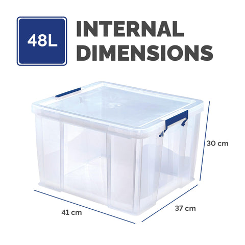 Bankers Box 48L Plastic Storage Boxes with Lids. ProStore Super Strong Stackable Plastic Storage Boxes (30 x 41 x 37 cm), Made in the UK, Clear