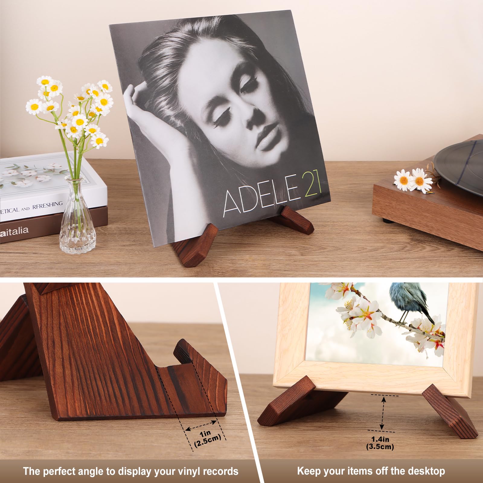 PUERSI Now Playing Vinyl Record Stand, Wooden Display Vinyl Holder Stand