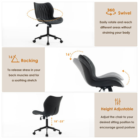 YOUNUOKE Desk Chair Adjustable Home Office Chair with Wheels, Black
