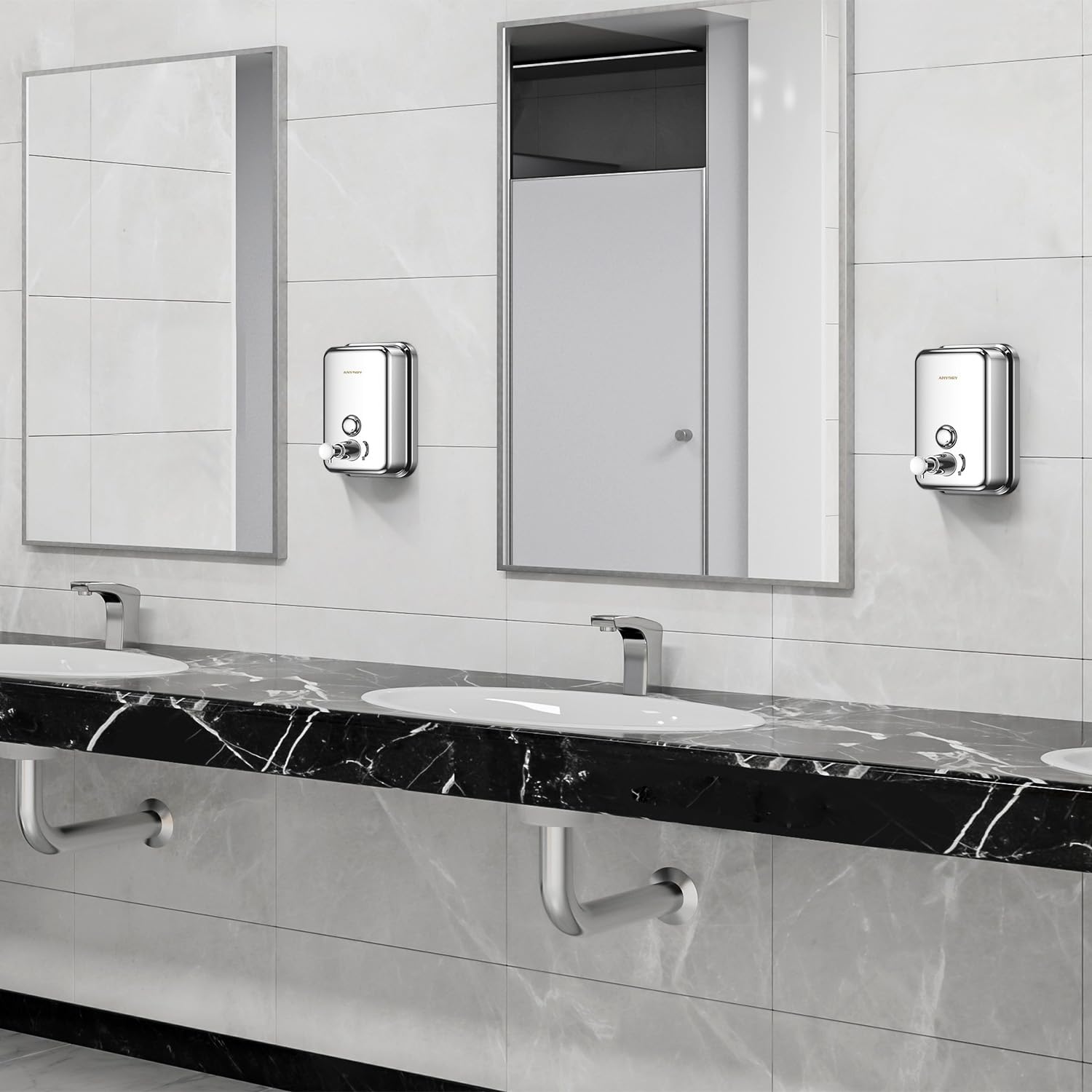 anydry Stainless Steel Wall-Mounted Manual Soap Dispenser, 500ml Capacity, Elegant Polished Design Dispenser