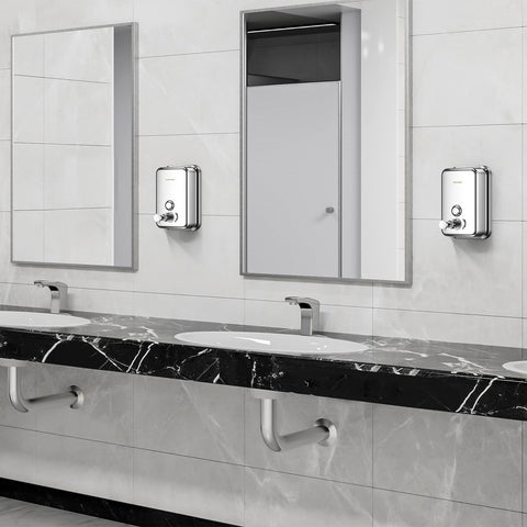 anydry Stainless Steel Wall-Mounted Manual Soap Dispenser, 500ml Capacity, Elegant Polished Design Dispenser