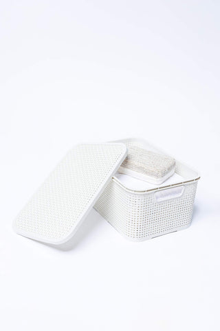 BranQ Home essential Lid Basket in Rattan Design Set of 2 Size M 10 L Plastic Polypropylene Cream 10 L