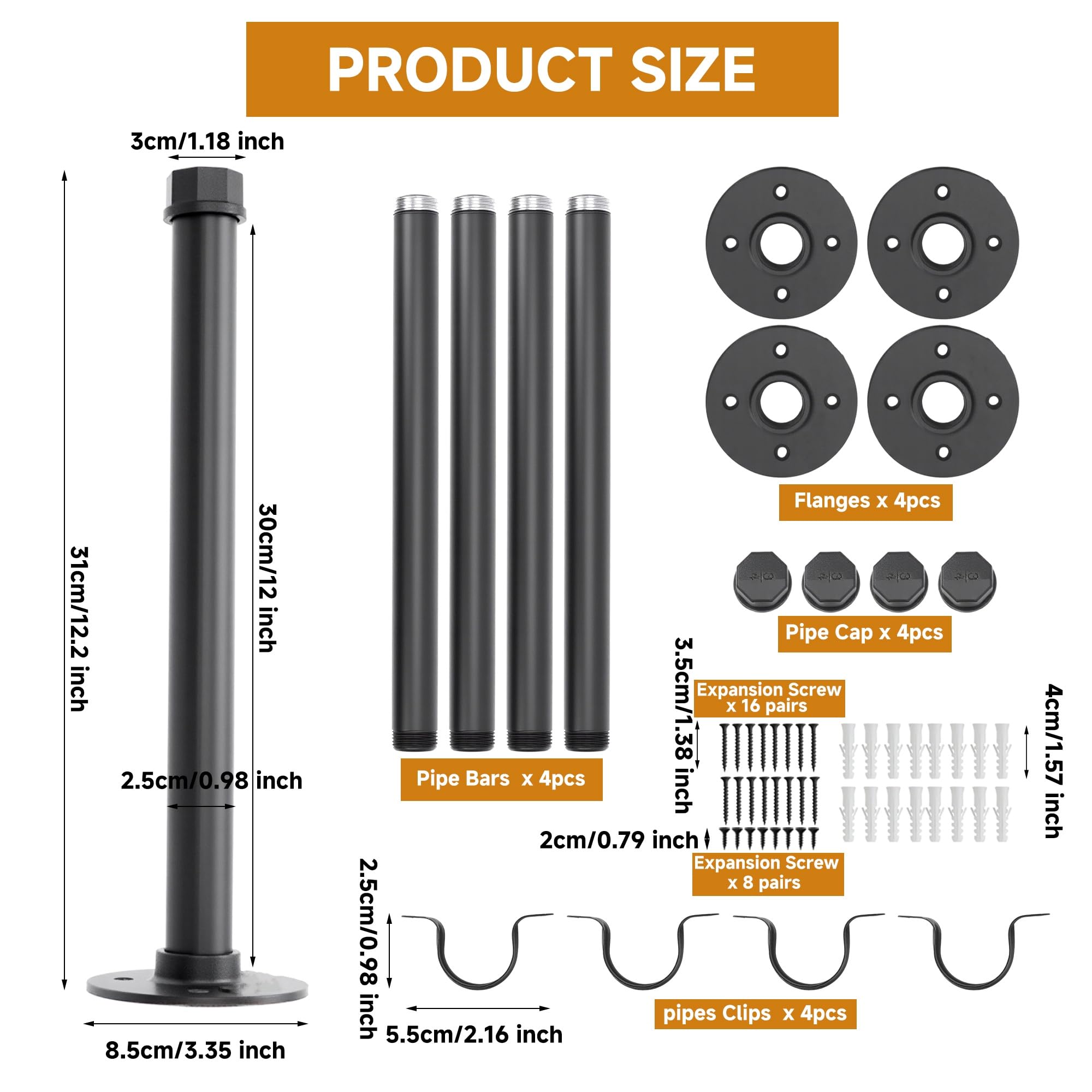 aleawol 12 Inch Industrial Pipe Clothes Bar for Home, 50KG Capacity