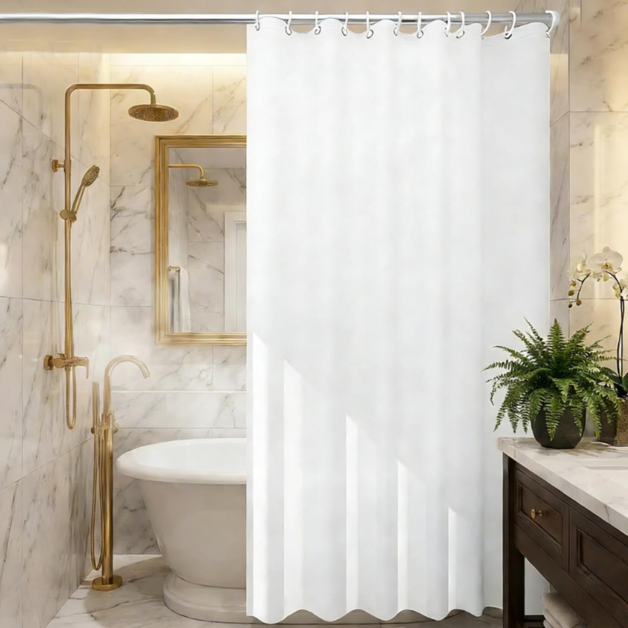 AmzDaKai Shower Curtain PEVA, Waterproof Anti-Mould Bath Curtain with Weight Tape & 12 Hooks, 180x180 cm (71x71 Inch) for Bathroom (White)
