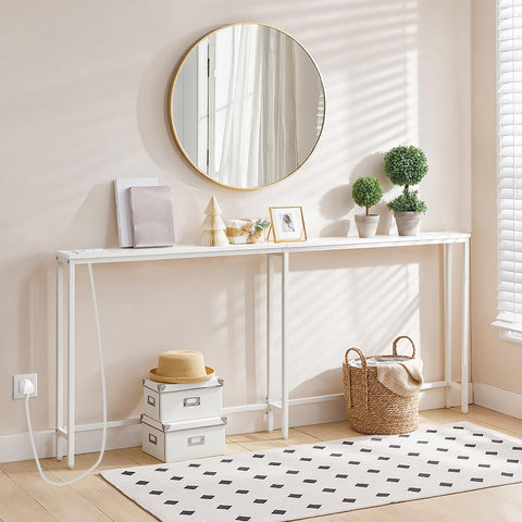 HOOBRO Slim Console Table with Charging Station, 180 cm Long Hallway Table with USB Ports, Behind Sofa Table Narrow for Hallway, Entryway, Foyer