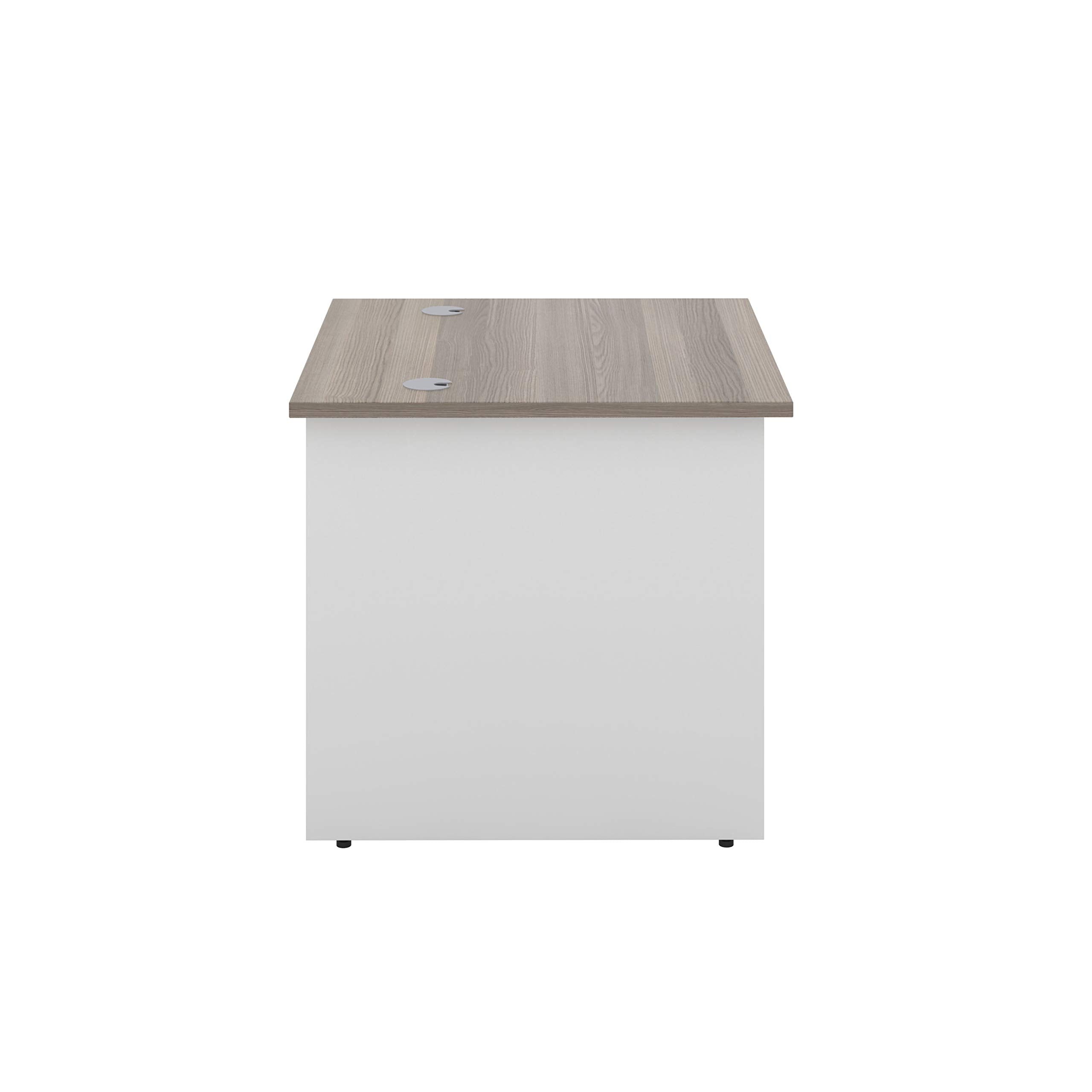 Office Hippo Heavy Duty Rectangular Office Desk, Home, Table, Integrated Cable Ports, 5 Yr Wty, MFC, White Legs, Grey Oak Top, 80cm x 80cm