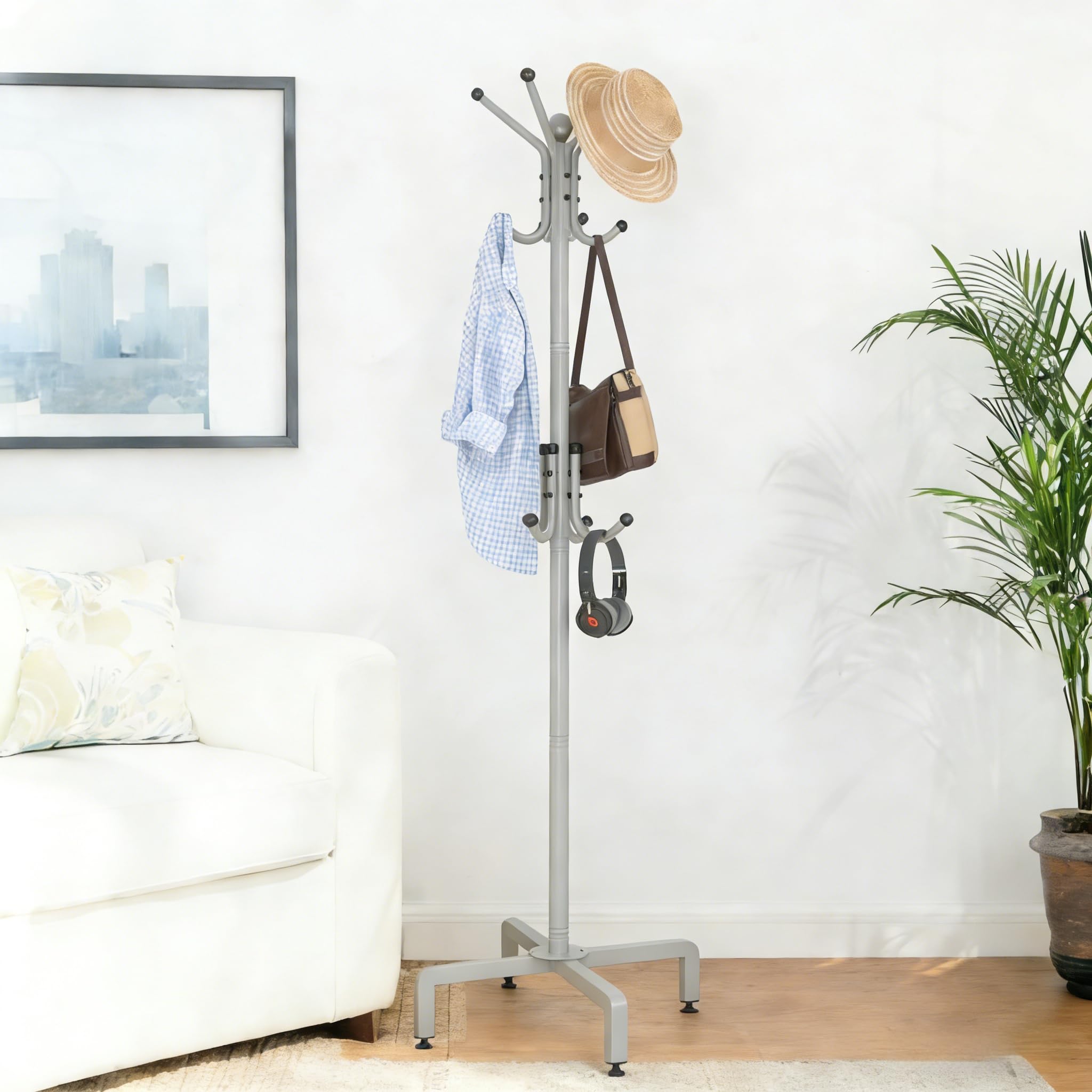 dongliangqinying Metal Freestanding Coat Rack, 3-Tier Coat Stand with 12 Hooks, Non-Slip Black Hat and Handbag Stand for Hallway