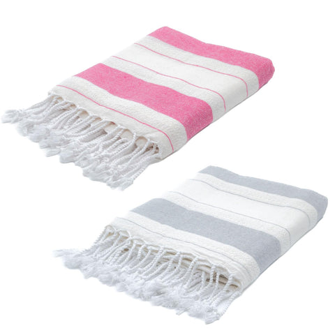 BERCA HOME 2 Pack Ephesus Turkish Beach Towel – Lightweight, Quick Dry, Sand Free – 100% Cotton Peshtemal Hammam & Bath Towel – 90x190 cm