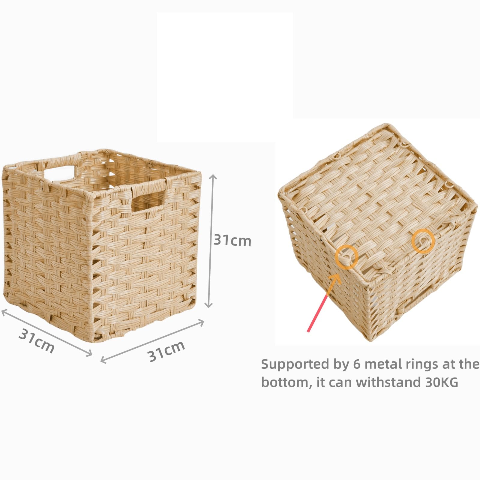 SOCOHOME Cube Storage Box,31x31x31cm Faux Rattan Boxes for Toy Clothes Shelf Nursery Closet Waterproof,Non-Mouldy(Light Beige, 2 Pcs)