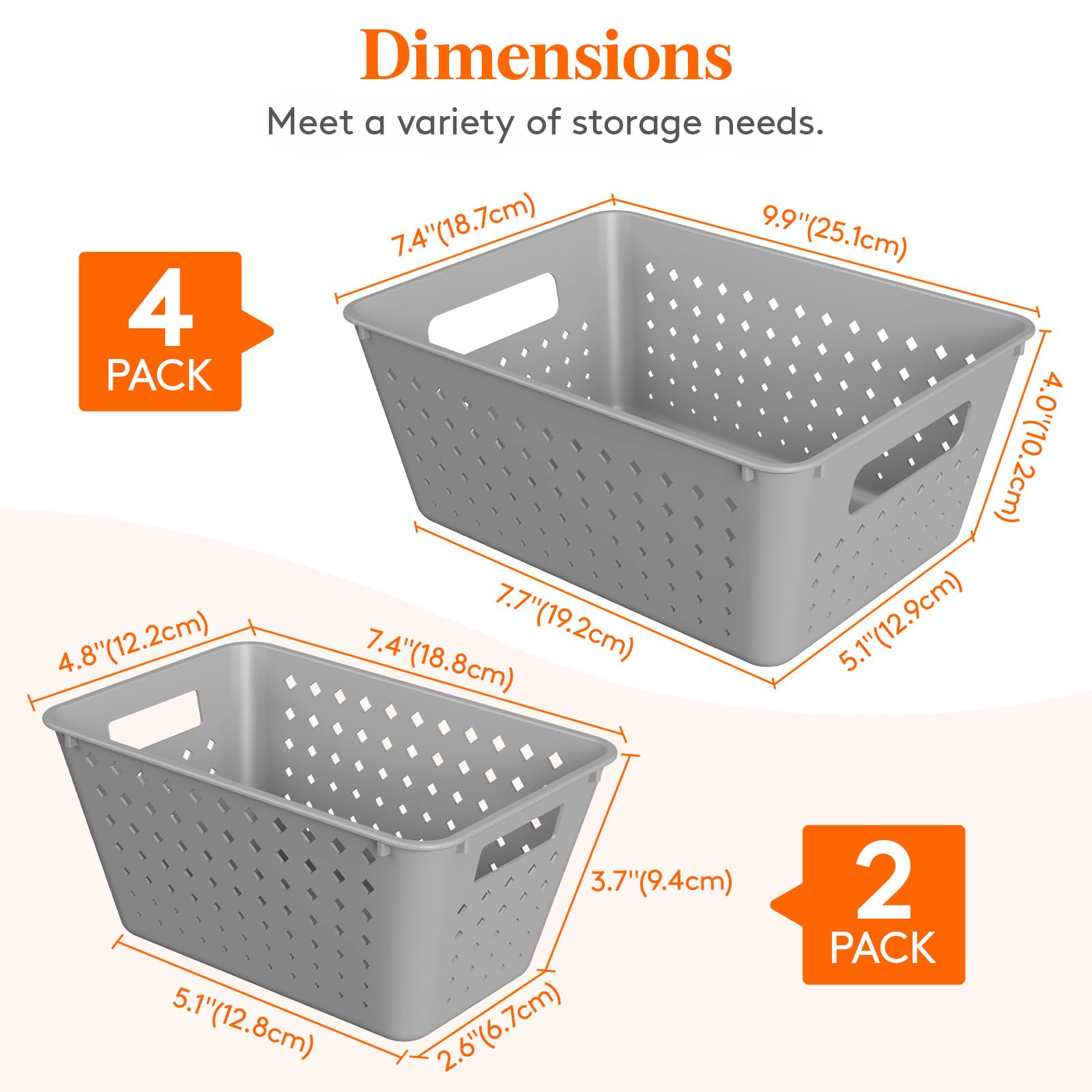 Lifewit 6 Pack Plastic Storage Baskets,Stackable Storage Bins,Light Grey