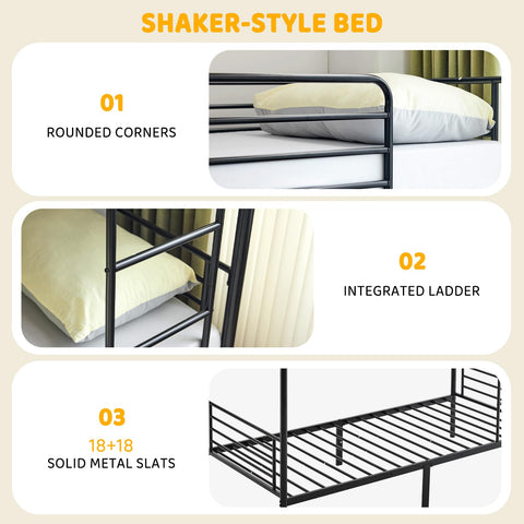 Bonnlo Metal Bunk Bed, Single over Single Loft Bed Frame with Ladder and Safety Guardrail