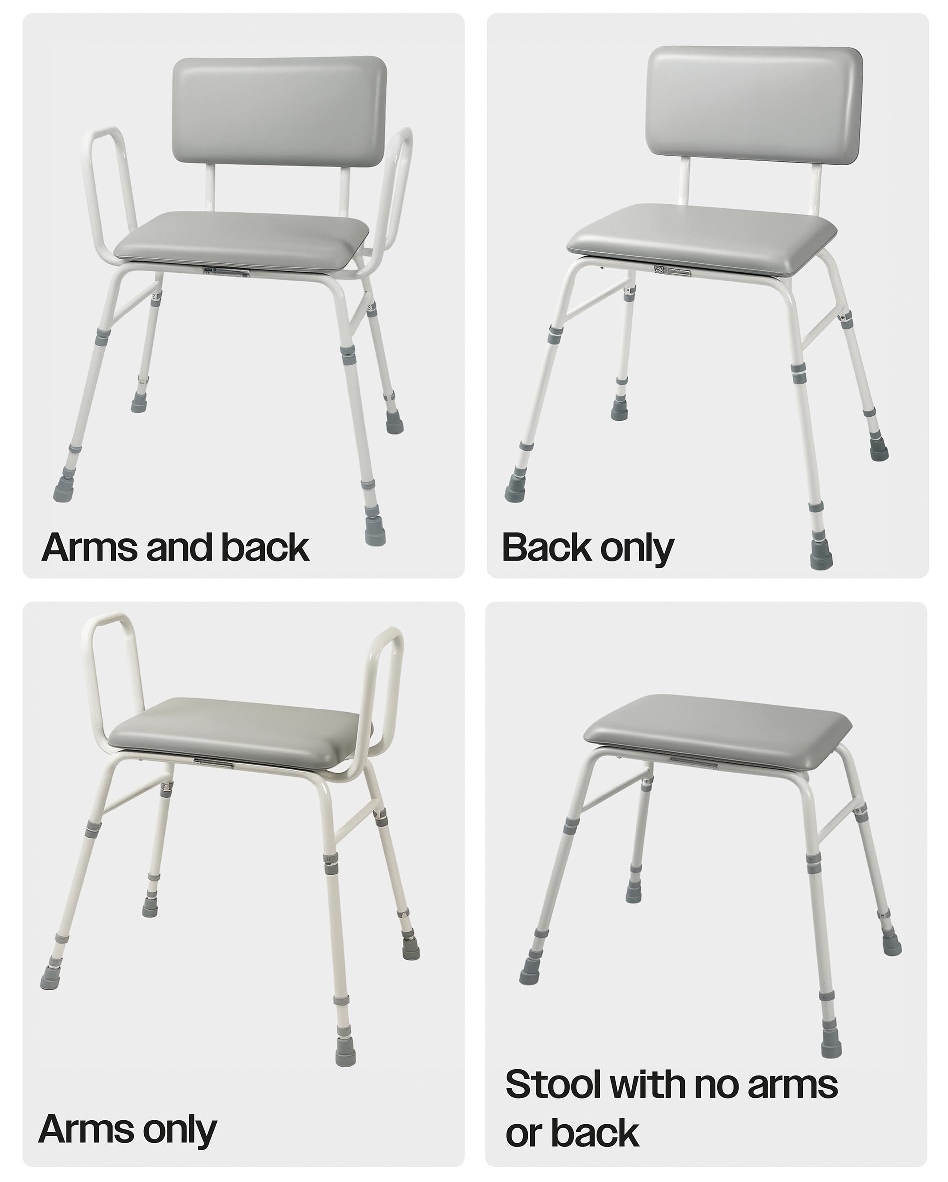 Aidapt 4in1 Bariatric Perching Stool. Padded Back Extra Wide Seat, Height Adjustable,254kg Weight Limit