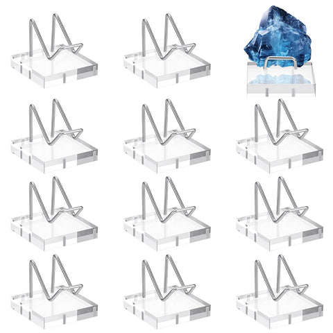 TWINKLEMON 12 Pcs Crystal Display Stand, Rock Display Holder, Crystal Holder with Acrylic Pedestal Base and Metal Arms
