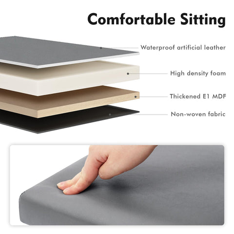 Bonlife Small Folding Ottoman Storage Box Seat,Kids Foldable Toy Chest with Lid,Faux Leather Cube Footstool for Living Room Light Grey,30x30x30cm