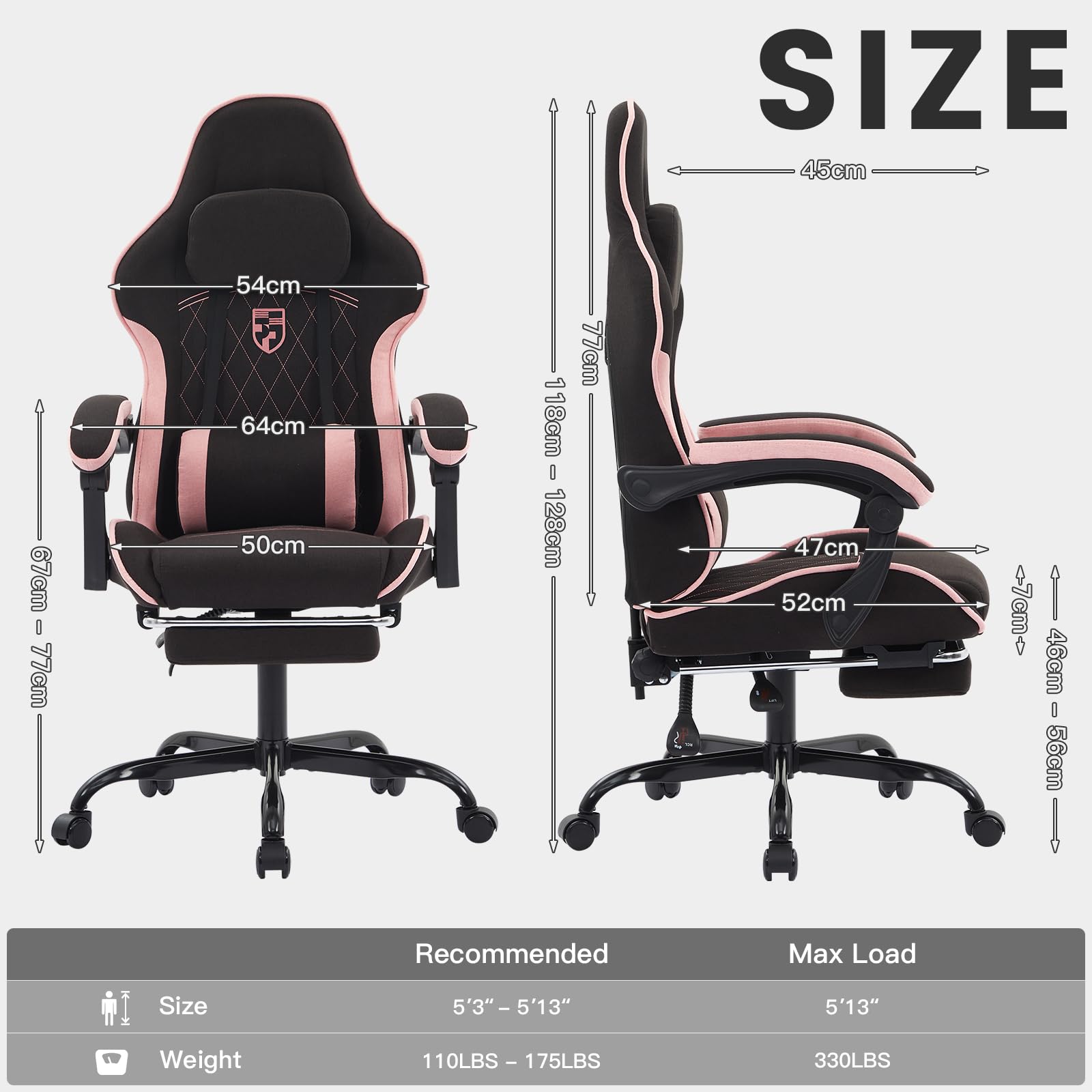 NIONIK Gaming Chair with Footrest and Massage Lumbar Cushion, Ergonomic Computer Chair with 135° Recline, Breathable Fabric, Headrest and 360° Swivel