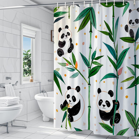 Green Panda Shower Curtain 180x180cm Mould Proof Waterproof with Hooks