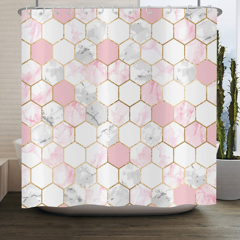 ASDCXZ Shower Curtain Marble 180x200 cm, Modern Light Luxury Pink Gold Grey Marble Optic Bathroom Shower Curtains Washable Polyester Textile