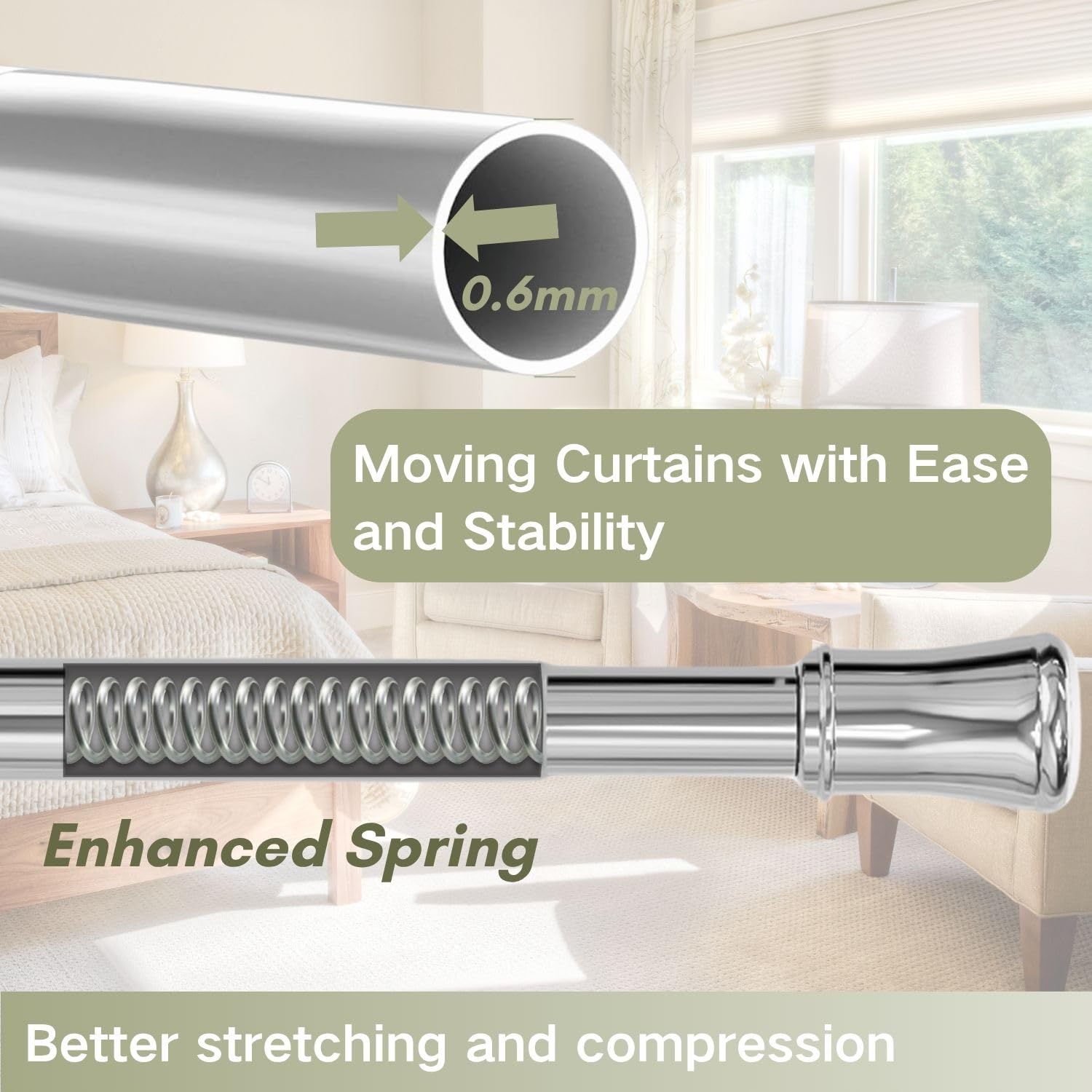 Extendable Telescopic Curtain Rod Extendable Window Tension Rod No Drilling Shower Curtain Pole,Tension Rod for Kitchen