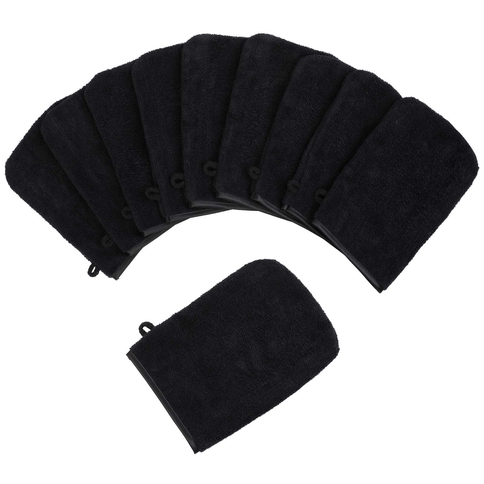 PHOGARY Pack of 10 Microfibre Wash Mitts, Soft Face Cleansing Mitts, Body Bath SPA Terry Cloth, Reusable Makeup Remover Mitt Gloves, 15x21 cm, Black