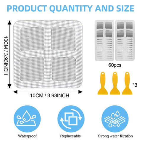 Disposable Hair Stopper for Shower Drain, 60Pcs Bathroom Sink Drain Strainer Hair Catcher Protector Flat