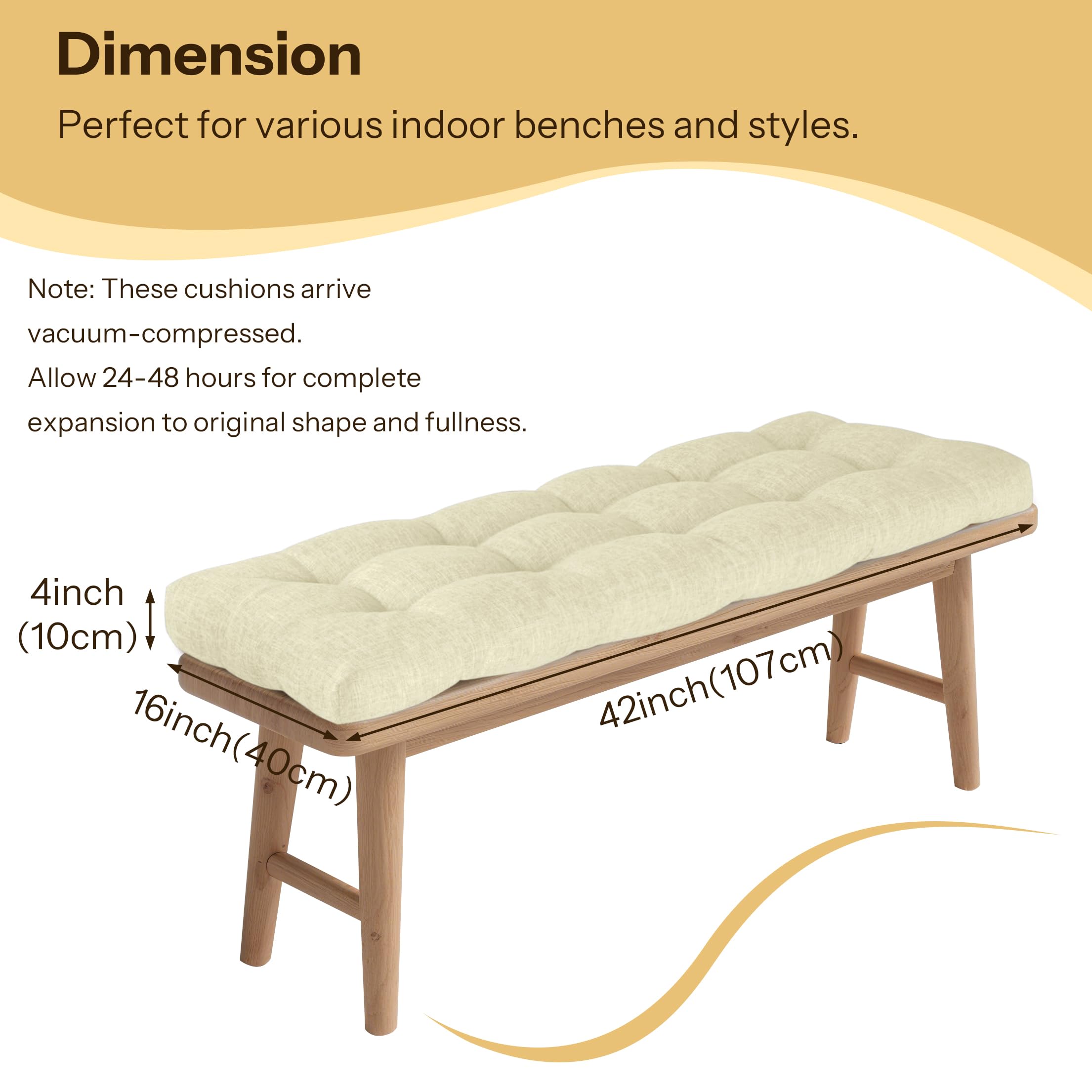 FlyGulls Indoor Bench Cushion for Indoor Furniture 106x40cm Beige