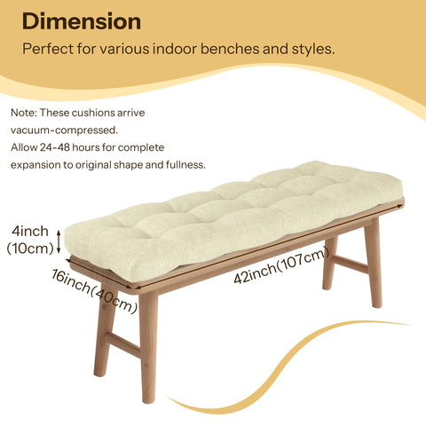 FlyGulls Indoor Bench Cushion for Indoor Furniture 106x40cm Beige