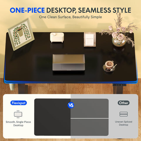 FlexiSpot E1 Plus ONE PIECE Electric Standing Desk Height Adjustable Sit Stand Desk with Memory Smart Panel(100 * 60cm, Black Frame+Black Desktop)