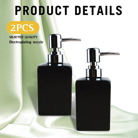 Qudubuy Refillable Square Ceramic Soap Dispenser with Long Spout Lotion Pump Bottle, 2Pcs 320ml Hand Wash Dispenser for Kitchen, Bathroom, Office