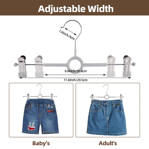 Trouser Hangers with Clips,10Pack 30cm Adjustable Heavy Duty Metal Coat Hangers,Space Saving Skirt Hangers for Women,Non-Slip Shorts Jeans Pants