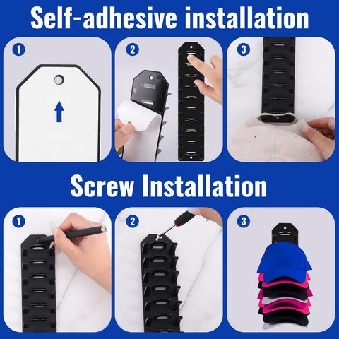 2 Pack Hat Organizer for Baseball Caps, Black Hats Racks Hooks for Wall
