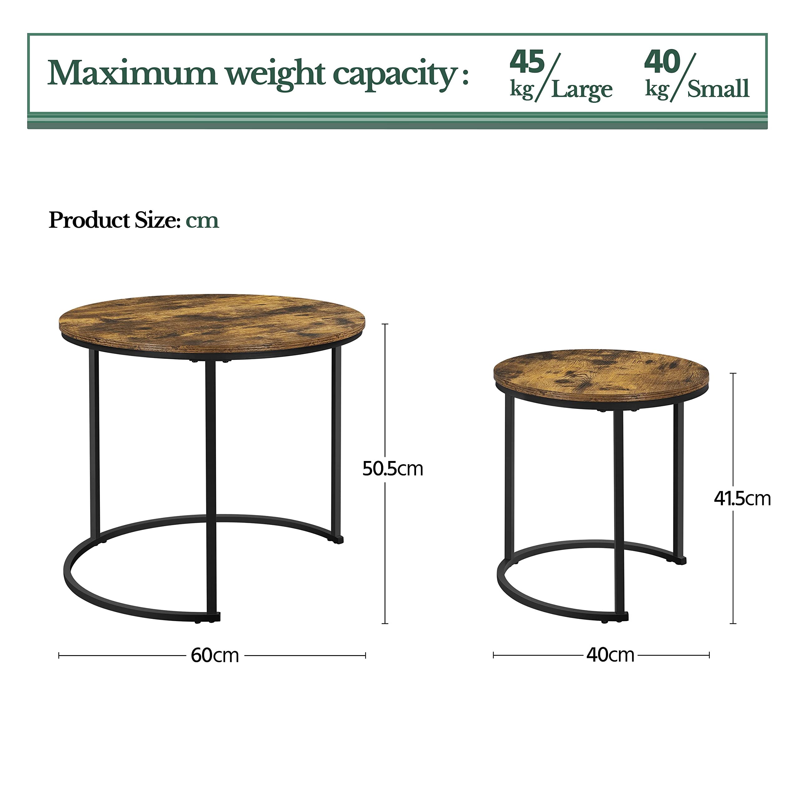 Yaheetech Round Nesting Coffee Tables Set of 2, Rustic Brown Wood Effect