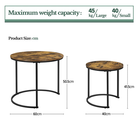 Yaheetech Round Nesting Coffee Tables Set of 2, Rustic Brown Wood Effect