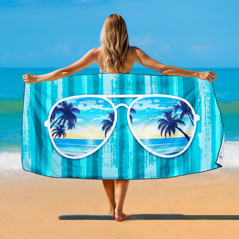 Violetpos Turquoise Stripe Sunglasses Palm Beach Towel, Extra Large 180x90 cm 250GSM Microfibre, Sand Free Quick Dry