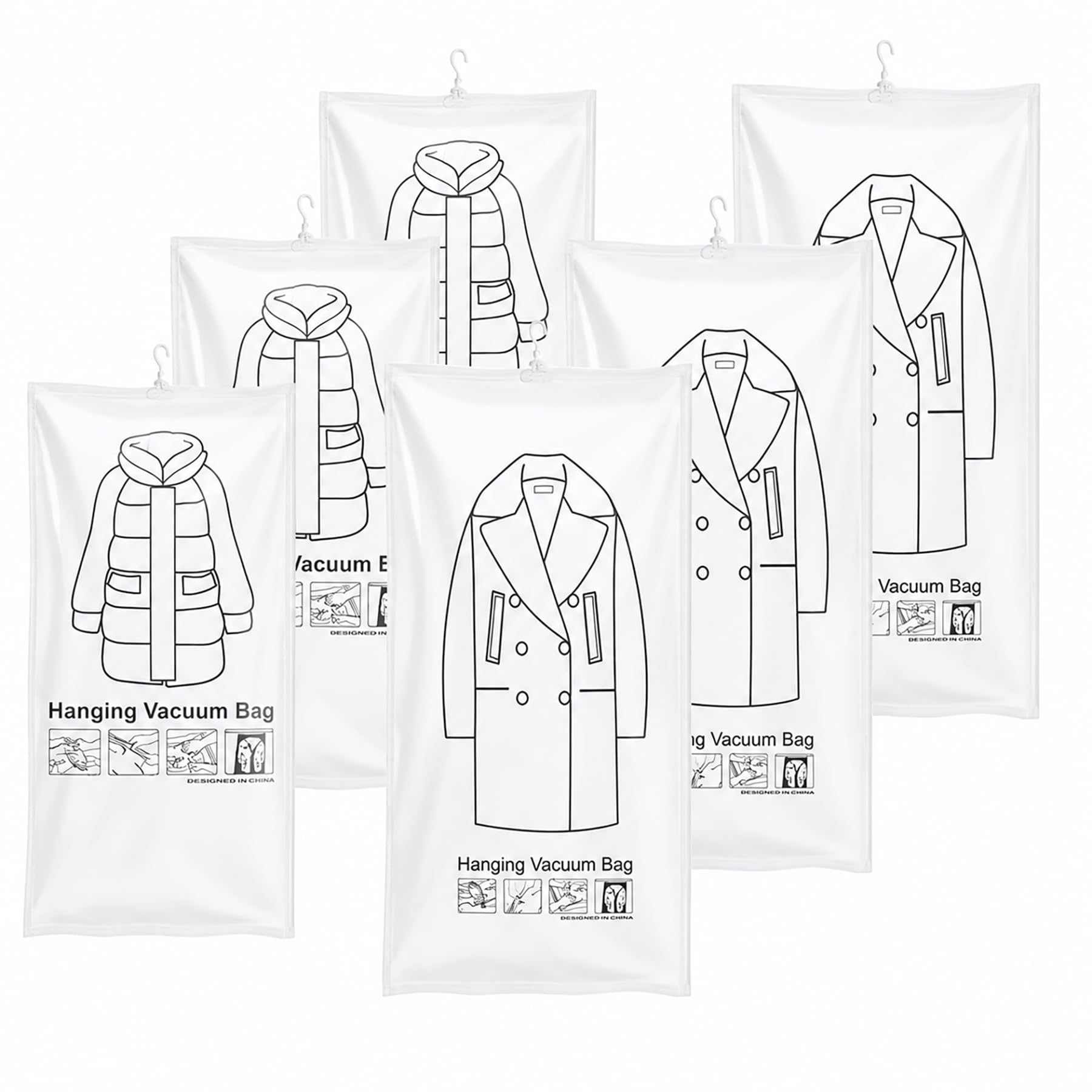 Hanging Vacuum Storage Bags for Clothes, Coats and Jackets, Large Size, Set