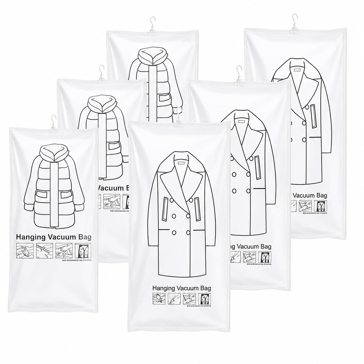 Hanging Vacuum Storage Bags for Clothes, Coats and Jackets, Large Size, Set