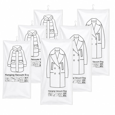 Hanging Vacuum Storage Bags for Clothes, Coats and Jackets, Large Size, Set